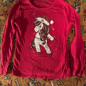 The Children's Place Bright Pink Unicorn Holiday Long Sleeve Tee